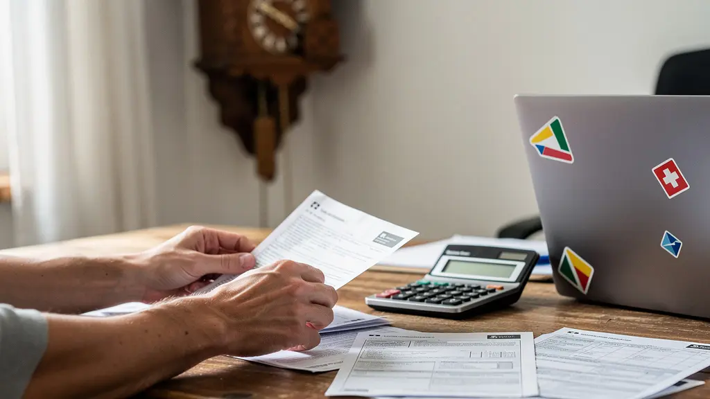 Schweizer Steuerdokumente mit Bitcoin-Symbolik