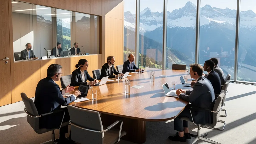 Mehrsprachige Sitzung im Schweizer Bundeshaus mit Dolmetscherkabinen