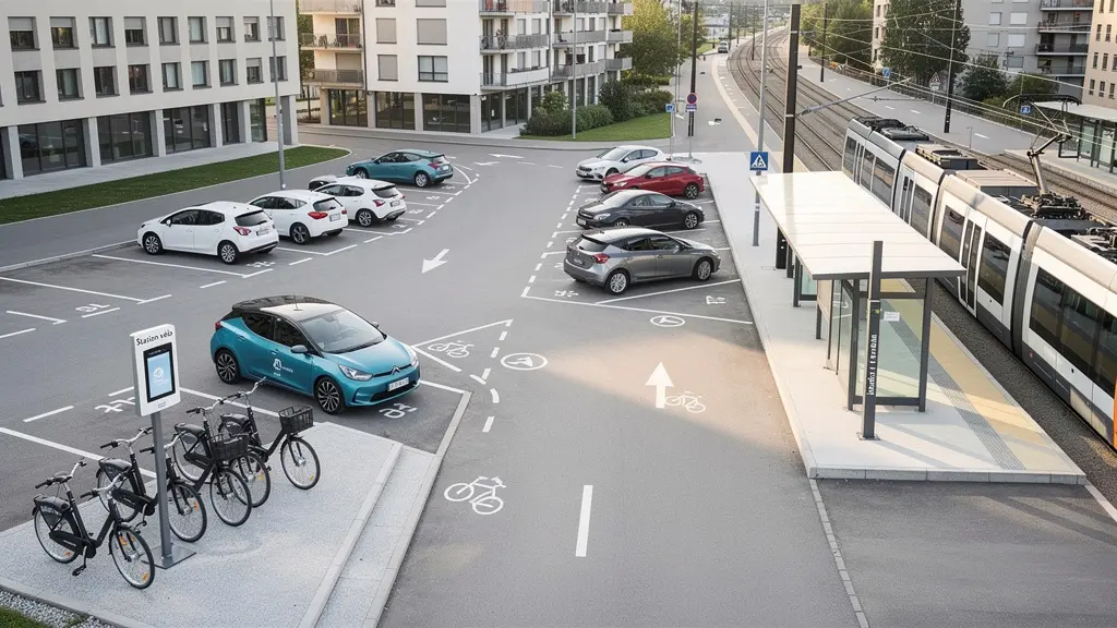 Mobility Carsharing Station in Zürich mit verschiedenen Fahrzeugtypen