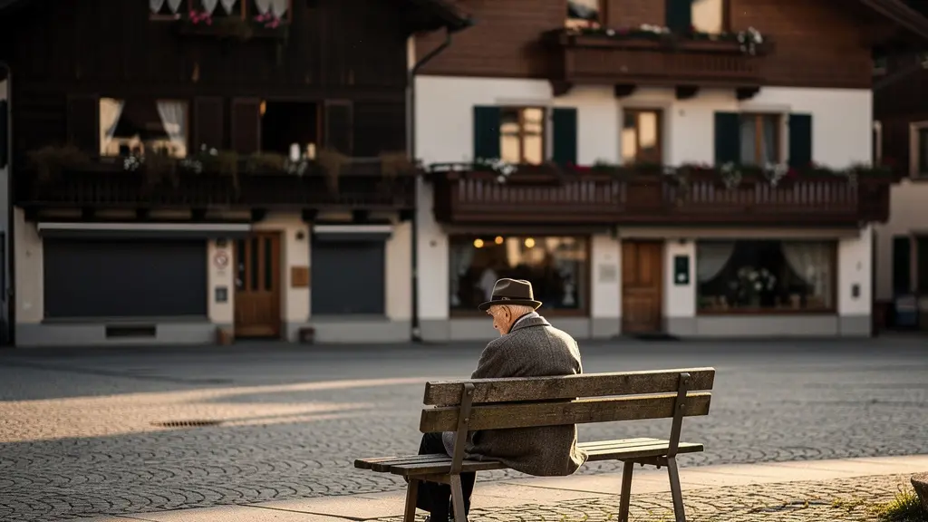 Schweizer Dorfszene mit versteckten Anzeichen sozialer Probleme