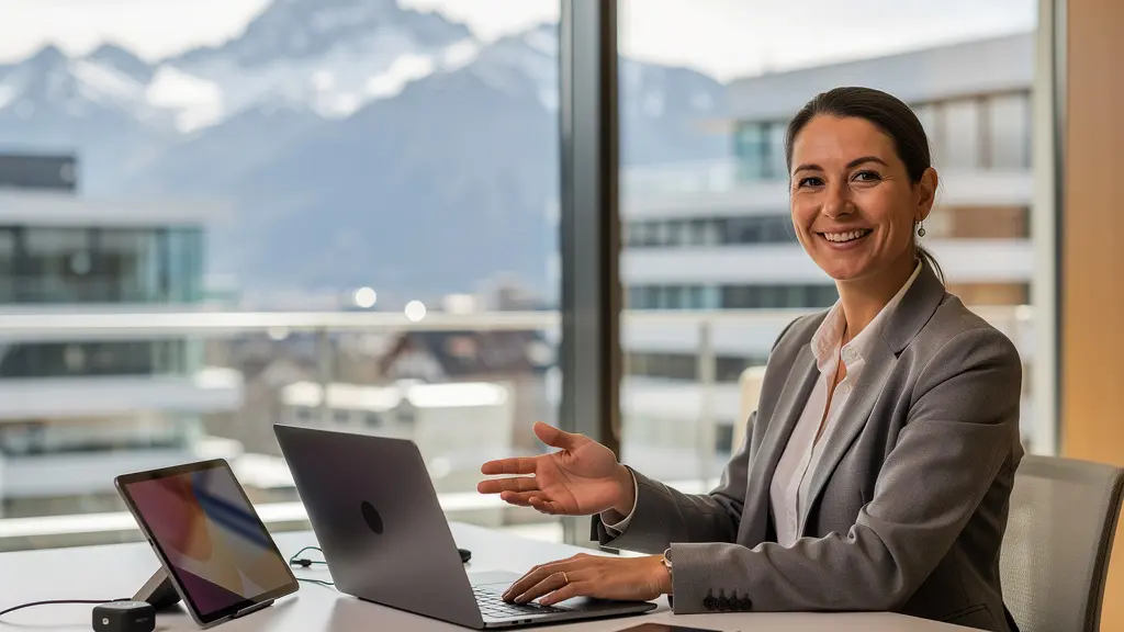 Berater im modernen Büro mit digitalen Tools und persönlicher Note