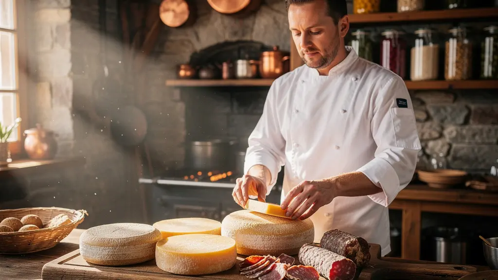 Professionelle Küche eines Landgasthofs mit regionalen AOP-Produkten