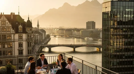 Panoramablick auf Zürich mit modernen Bürogebäuden und Startup-Ökosystem für Series-A-Finanzierung