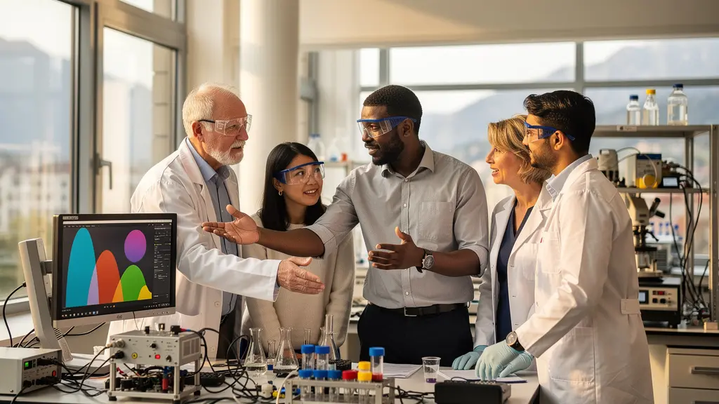 Studierende und Forschende arbeiten in modernen Laborräumen der ETH Zürich