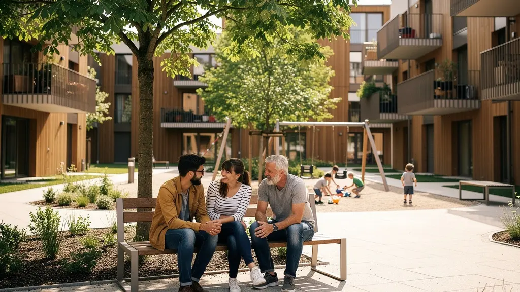 Modernes Schweizer Wohnquartier mit mittlerer Bebauungshöhe und hoher Lebensqualität
